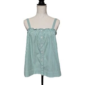 J Crew Kelly Green Striped Button Front Ruffle Tank Size 8 Adjustable Straps